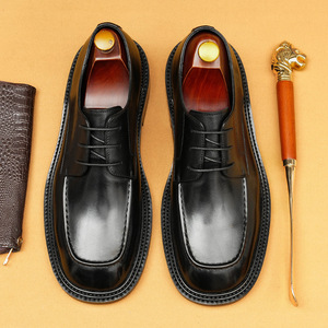 Chaussures Richelieu noires en cuir véritable à bout carré, à lacets, pour le travail et toutes les saisons, vente en gros, chaussures de mariage - Product Image 2