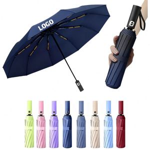 Custom Logo Portable Automatic Open Strong Three <b>Folding</b> Windproof Compact Travel Car Foldable UV Umbrella - Product Image 1