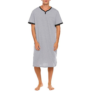Pijamas de <span class=keywords><strong>Hombre</strong></span> al por Mayor, Ropa de Dormir Informal de Manga Corta con Contraste de Color, Camisón Largo Informal para <span class=keywords><strong>Hombre</strong></span> - Product Image 1