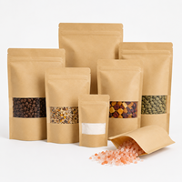 Sachet Doypack Autoportant Refermable en Papier Kraft Brun de Qualité Alimentaire avec Fenêtre, Design Populaire, pour Café, Grains, Noix, Sel
