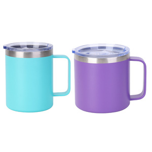 Stainless Steel <b>Double</b> <b>Wall</b> Insulated <b>Mug</b> 12oz 14oz Powder Coated With Handle Leak Proof Travel Coffee <b>Mug</b> Portable Office Cup - Product Image 2
