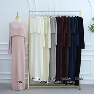 Robe Modeste <span class=keywords><strong>d</strong></span>'Hiver Couleur Unie Coupe Ajustée Pull avec Ensemble Deux Pièces avec Cape Femmes Musulmanes Tissu Tricoté Robe Abaya - Product Image 6