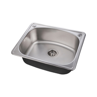 Wastafel Dapur Stainless Steel Brushed Single Bowl Persegi Panjang Dua Lubang 0.6mm 0.8mm