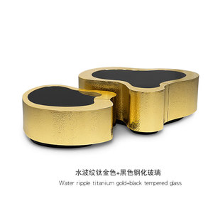 <span class=keywords><strong>Table</strong></span> basse moderne de luxe en or martelé avec verre trempé noir, meubles élégants pour le salon, personnalisation en gros - Product Image 2
