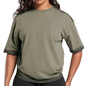 Camiseta de Manga Corta de Algodón Puro Simple con Contraste de Color para Mujer, Verano, Holgada, Versátil, Top para Mujer - Product Image 1