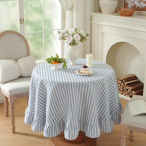 Mantel Rectangular de Algodón y Lino con Volantes, Rayas Teñidas en Azul Nórdico, de Lujo, Personalizado, al por Mayor, para Comedor en el Hogar - Product Image 5