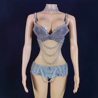 Bikini à franges et perles sexy, ensemble de 2 pièces, tenue de strip-teaseuse, vêtements de danse, ensemble de bikini à strass pour femmes
