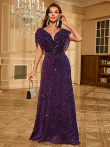 Gaun Malam Maxi Wanita Berpayet V-neck 2025, Gaun Pesta Formal Model Mermaid dengan Pinggang Empire, Gaun <span class=keywords><strong>Prom</strong></span> Wanita Elegan Tanpa Punggung - Product Image 6