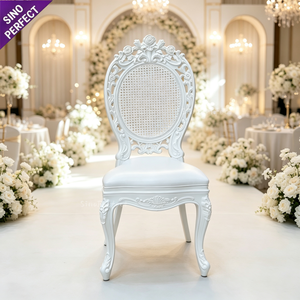 Chaise de banquet de luxe en résine plastique blanche, ornée de sculptures dorées, OEM ODM, pour mariage, hôtel, événements. - Product Image 3