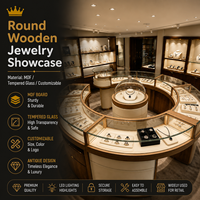 Vitrine à bijoux ronde en bois, en cuir blanc et en verre pour bijouterie
