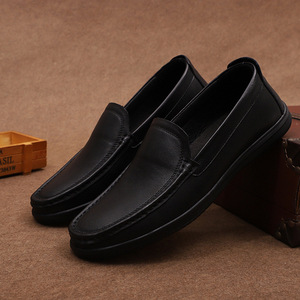 Mocassins en cuir véritable pour hommes, bout rond, noirs, chaussures décontractées printemps-été, semelle en caoutchouc respirante, semelle intermédiaire en EVA - Product Image 1