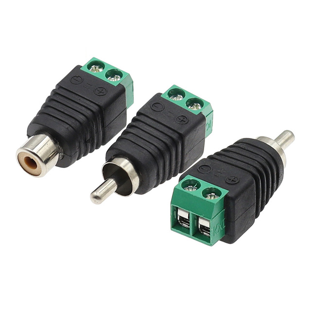 Solderless RCA AV Plug Male Female Audio Connector with Green Terminal for CCTV