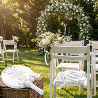 Éventail de mariage en PVC transparent, motif eucalyptus vert, avec poignée réutilisable, idéal pour remercier les invités, vente en gros