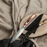 Couteau de chasse, lame en acier inoxydable, manche en bois, finition brossée, avec étui, pour droitier, style traditionnel