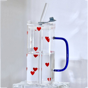 Vaso de Vidrio Cuadrado de Alta Calidad de 500 ml con Tapa para Bebidas Frías y Jugos, con Pajita para Beber - Product Image 4