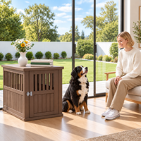 Cage pour chien d'intérieur et d'extérieur en plastique PP, maison pour animaux de compagnie avec lattes ventilées, porte verrouillable et finition imitation bois