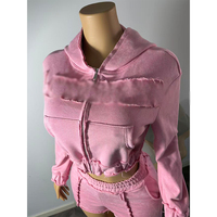 Ensemble de survêtement 2 pièces pour femme avec logo personnalisé, veste zippée délavée style vintage et pantalon évasé en coton élasthanne, collection sportswear automne 2026