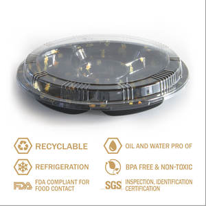Bandejas de Sushi Redondas de Plástico PET de 12 Pulgadas con Logotipo Personalizado, Contenedor Grande con Tapa de Blíster - Product Image 3