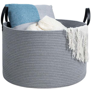 Cesta de Almacenamiento con Asas de Cuero, Cesta Tejida de Cuerda de Algodón, Cesta de Almacenamiento para Artículos Diversos de Mesa, Cesta de Almacenamiento para el Hogar - Product Image 6