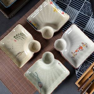 Eco-Friendly Home Divided Dinner Plate Square Sushi Dumpling Plates with Vinegar Grid <b>Sauce</b> Dish for Restaurant - Product Image 4
