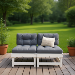 Canapé de jardin modulaire en bois de pin blanc, taille moyenne, deux places, mobilier d'extérieur, coussin en mousse haute densité, design contemporain - Product Image 2