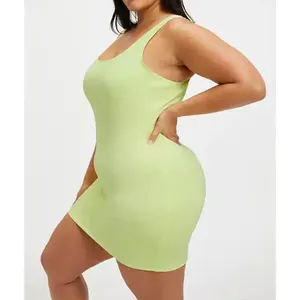 2024 Custom Women Halter Mini Dresses Casual Bodycon Plus Size Fashion Green Sleeveless Dress For Woman