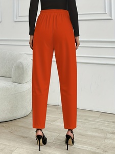 <span class=keywords><strong>Pantalon</strong></span> court d'été uni pour <span class=keywords><strong>femme</strong></span> avec ourlet fendu, idéal pour le bureau, les occasions décontractées et les vacances, coupe droite confortable - Product Image 2