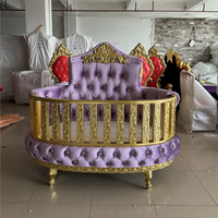 2025 Neueste Neue Design Einzigartige Hot Sale Top Luxus Lila Gold Thron Holz Baby Kind Bett Kristalle Geschnitzte Schatz Kinder Hohe Krippe