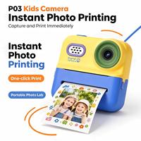 Appareil photo instantané pour enfants P03, double objectif, écran IPS 2,4 pouces, 1300 mAh, impression thermique couleur et noir et blanc avec Type-C