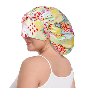 2025 thiết kế mới hai lớp <span class=keywords><strong>Satin</strong></span> tóc nắp ca-pô với mặt nạ Mắt Lụa ngủ cap với Tie Head bọc cho xoăn tóc tự nhiên - Product Image 6