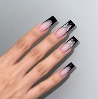Uñas Postizas K004 Negras con Diseño de Mariposa y Diamantes de Imitación, Estilo Chica Moderna, ABS Premium, Disponibles en Stock, MOQ1, Venta al Por Mayor, Fácil Aplicación