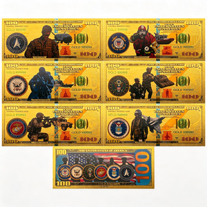Banconota Commemorativa da $100 in Foglia d'Oro delle Forze Armate USA, 6 Design, Carta da Collezione per Veterani - Product Image 1