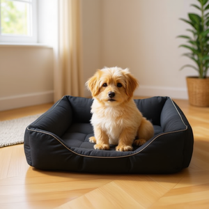 Cuccia per Cani in Velluto Cristallo e Tessuto Oxford, Set Tre Pezzi Nero per Animali Domestici - Product Image 3