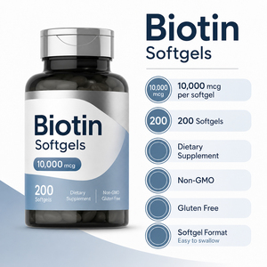 Capsule de biotine en gélule souple certifiée végane de qualité supérieure, complexe de kératine et d'acide hyaluronique à 99 % de pureté, personnalisable pour les cheveux et les ongles - Product Image 5