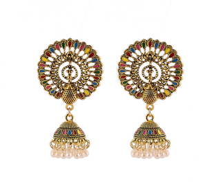 2026 Schickste Designs: Heiß begehrte farbenfrohe Jhumka-Ohrringe aus Legierung, runde Ohrringe - Product Image 1