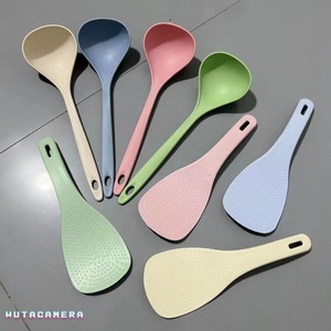 Juego de cucharas para arroz antiadherentes de paja de trigo, 8 piezas, utensilios de cocina para arroz, sopa, papillas - Product Image 3