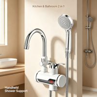 Robinet d'eau électrique vertical à chauffage instantané en plastique, avec écran latéral rotatif, col de cygne, robinet d'eau chaude, étanche IPX4, LED, pour extérieur