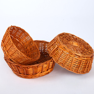 ตะกร้าสานทรงกลมสีส้ม ตะกร้าเก็บของทำมือ ภาชนะใส่อาหาร - Product Image 3