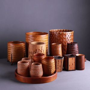 Handmade <b>Bamboo</b> Woven Tea Caddy Round 1-3L Traditional Tea Ceremony Storage <b>Container</b> Craft Basket - Product Image 2