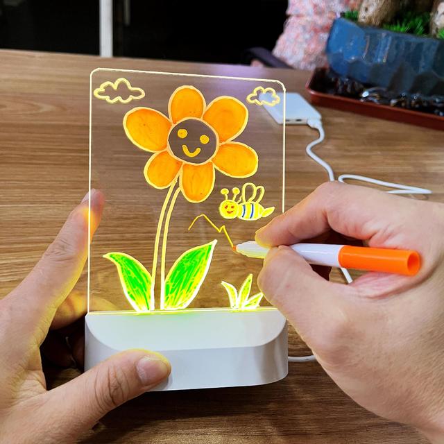 Children's Hand-painted Erasable Glowing Night Lights Seven Color Usb Message Lamp Led Acrylic Board