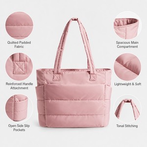 <span class=keywords><strong>Sac</strong></span> fourre-tout matelassé à logo personnalisé <span class=keywords><strong>Sac</strong></span> fourre-tout matelassé multifonction de grande capacité <span class=keywords><strong>Sac</strong></span> fourre-tout léger noir pour femmes - Product Image 2