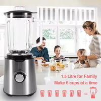 Blender de table électrique domestique programmable automatique sans BPA, 600W, boîtier en verre, 220V, 1,5L, commande par cadran, 2 vitesses, chauffage