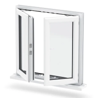 Sistema insonorizado personalizado Marco estrecho UPVC Ventana abatible Ventanas de vidrio doble Ventana abatible de huracán