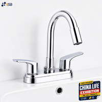 Robinet en plastique brossé avec deux poignées en acier inoxydable 304, robinet d'eau moderne à 2 trous pour salle de bain et cuisine