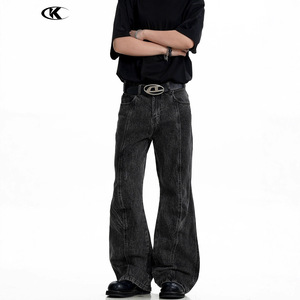 11KN Light Black Straight-leg <strong>Jeans</strong> Neutral High-quality Custom Vintage Washed Distressed Loose Denim Casual <strong>Jeans</strong> - Product Image 2