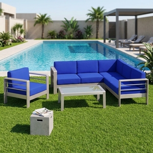 Ensemble <span class=keywords><strong>de</strong></span> canapés d'extérieur modernes et minimalistes avec structure métallique stable, coussins imperméables <span class=keywords><strong>pour</strong></span> <span class=keywords><strong>terrasse</strong></span> - Product Image 3