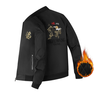 Giacca Nera da Uomo con Colletto Alto, Ricamo Dorato con Caratteri Cinesi e Drago, Tasche con Zip, Antivento, <span class=keywords><strong>Cappotto</strong></span> Casual - Product Image 4