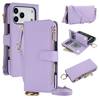 Étui de téléphone multifonctionnel de luxe en cuir PU avec chaîne, plusieurs emplacements pour cartes, dragonne et support, sac bandoulière pour téléphone