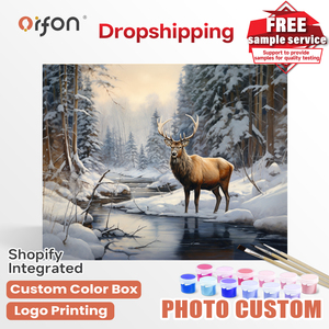 Kit de <span class=keywords><strong>peinture</strong></span> <span class=keywords><strong>par</strong></span> numéros ORFON pour débutants en DIY, <span class=keywords><strong>peinture</strong></span> acrylique en gros, <span class=keywords><strong>cerf</strong></span> rétro enneigé - Product Image 1