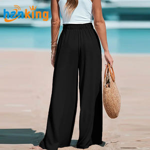 Pantalon large décontracté pour femmes Ehanking, grande taille, été, confortable, respirant, taille haute, cordon de serrage, coupe ample - Product Image 3
